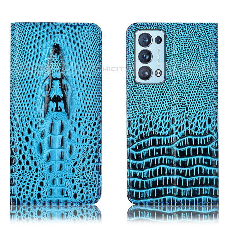 Custodia Portafoglio In Pelle Cover con Supporto H03P per Oppo Reno6 Pro 5G Cielo Blu