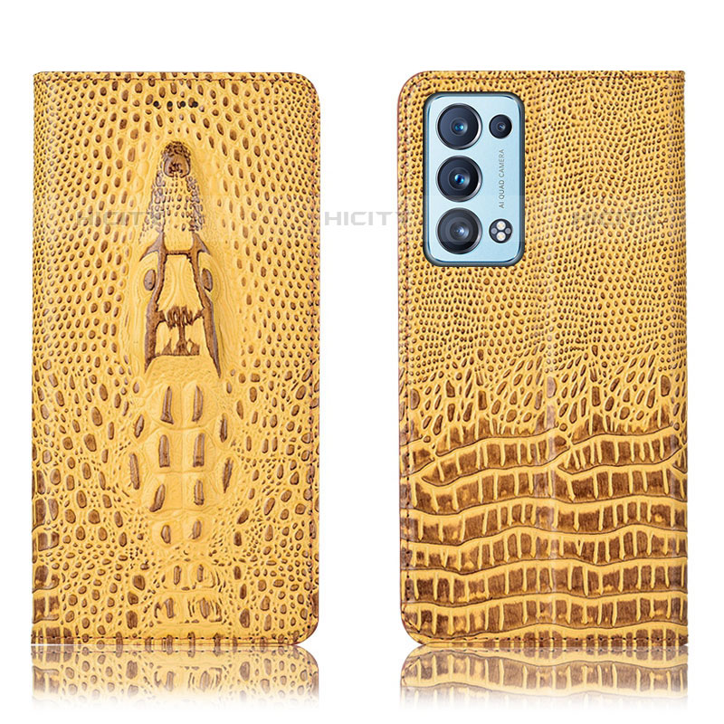 Custodia Portafoglio In Pelle Cover con Supporto H03P per Oppo Reno6 Pro 5G Giallo