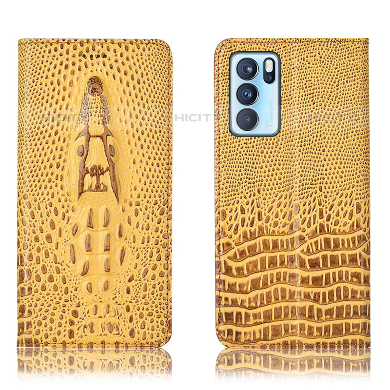 Custodia Portafoglio In Pelle Cover con Supporto H03P per Oppo Reno6 Pro 5G India Giallo