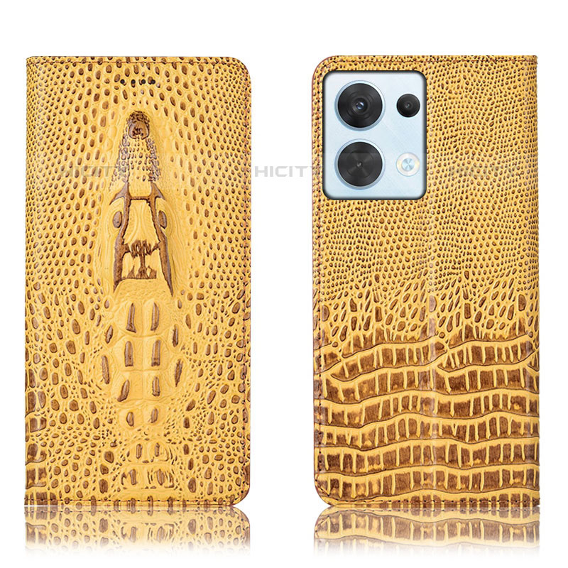 Custodia Portafoglio In Pelle Cover con Supporto H03P per Oppo Reno9 Pro 5G Giallo