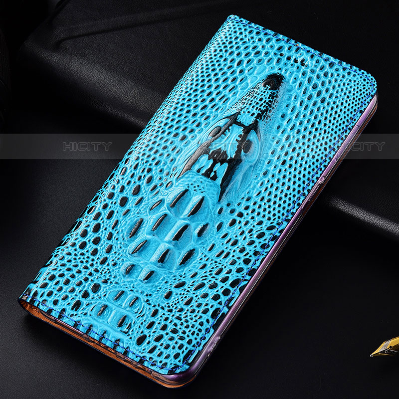 Custodia Portafoglio In Pelle Cover con Supporto H03P per Samsung Galaxy S22 Ultra 5G Cielo Blu