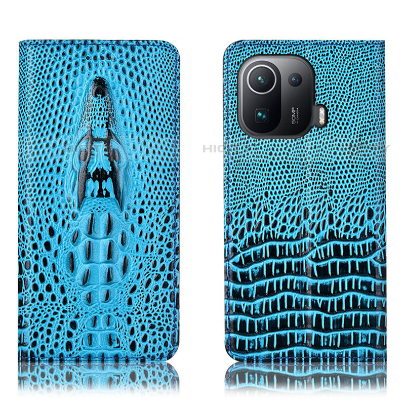 Custodia Portafoglio In Pelle Cover con Supporto H03P per Xiaomi Mi 11 Pro 5G Cielo Blu