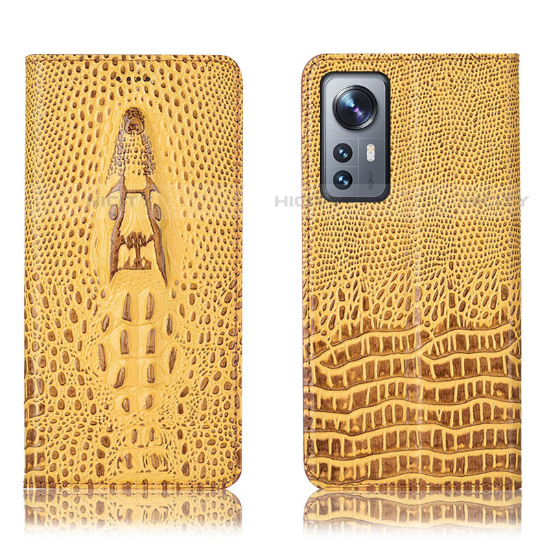 Custodia Portafoglio In Pelle Cover con Supporto H03P per Xiaomi Mi 12 Pro 5G Giallo