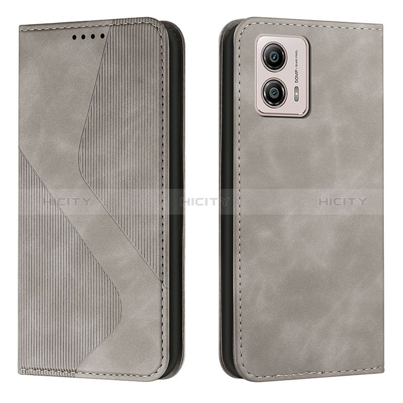 Custodia Portafoglio In Pelle Cover con Supporto H03X per Motorola Moto G53 5G Grigio