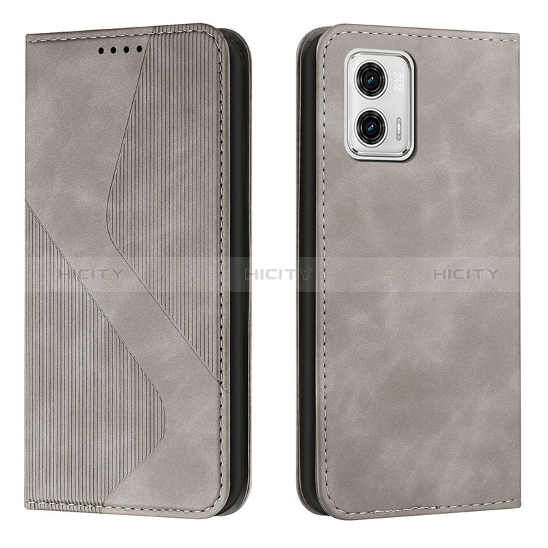 Custodia Portafoglio In Pelle Cover con Supporto H03X per Motorola Moto G73 5G Grigio