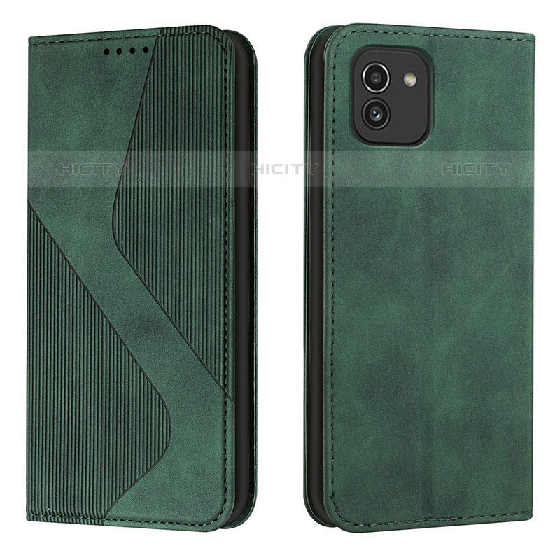 Custodia Portafoglio In Pelle Cover con Supporto H03X per Samsung Galaxy A03 Verde