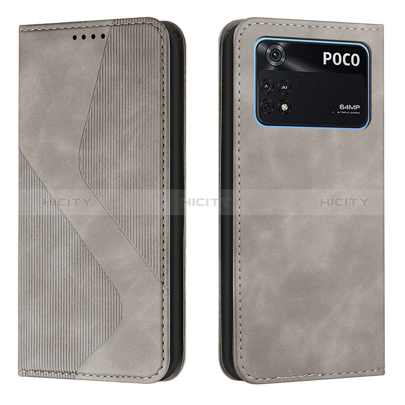 Custodia Portafoglio In Pelle Cover con Supporto H03X per Xiaomi Poco M4 Pro 4G Grigio