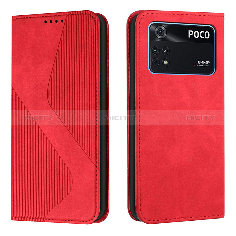 Custodia Portafoglio In Pelle Cover con Supporto H03X per Xiaomi Poco M4 Pro 4G Rosso