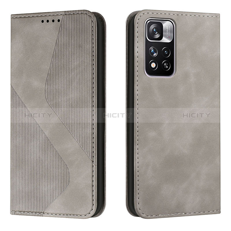 Custodia Portafoglio In Pelle Cover con Supporto H03X per Xiaomi Poco X4 NFC Grigio