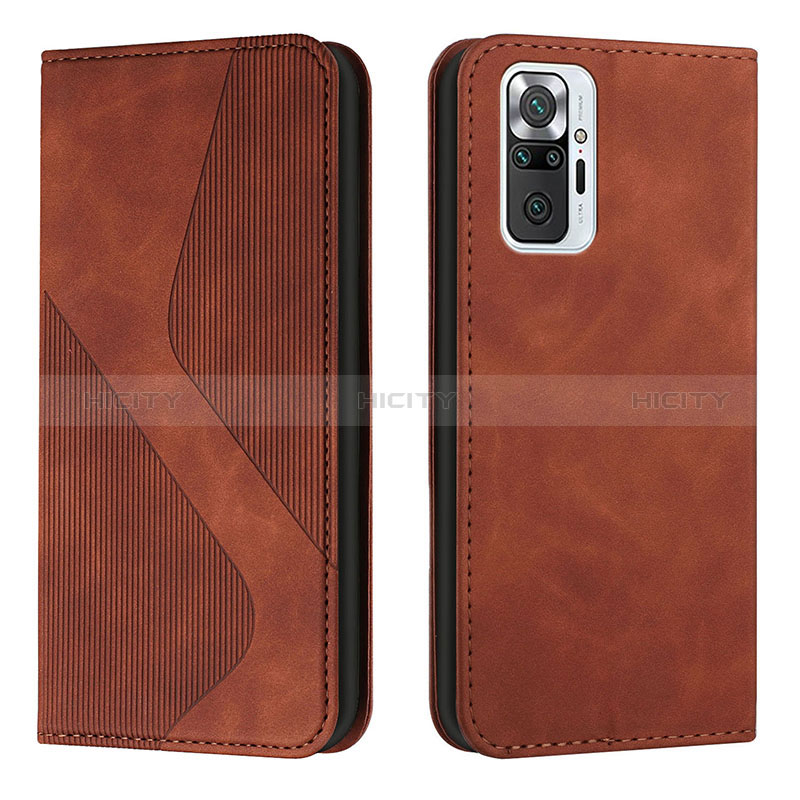 Custodia Portafoglio In Pelle Cover con Supporto H03X per Xiaomi Redmi Note 10 Pro 4G Marrone