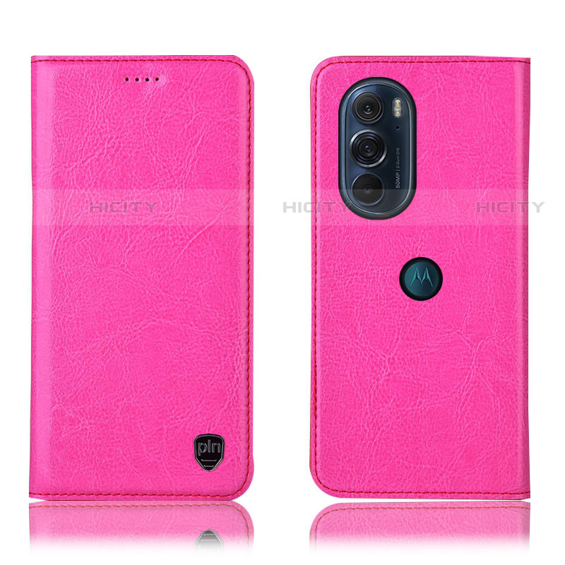 Custodia Portafoglio In Pelle Cover con Supporto H04P per Motorola Moto Edge Plus (2022) 5G Rosa Caldo