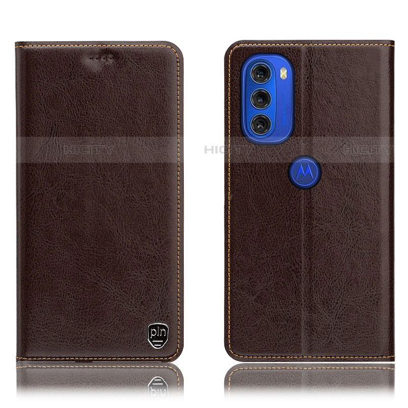 Custodia Portafoglio In Pelle Cover con Supporto H04P per Motorola Moto G51 5G Marrone