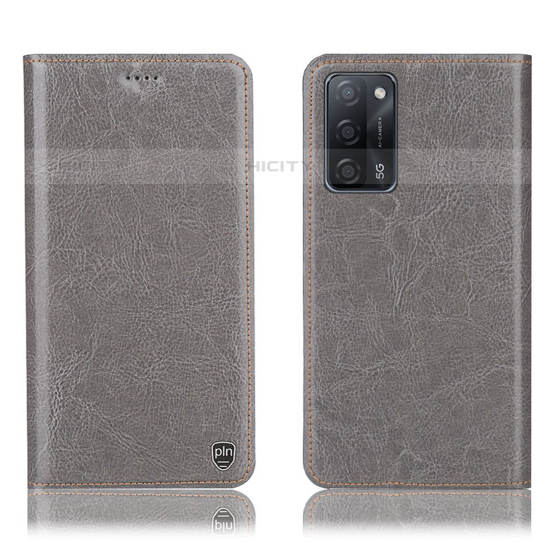 Custodia Portafoglio In Pelle Cover con Supporto H04P per Oppo A53s 5G Grigio