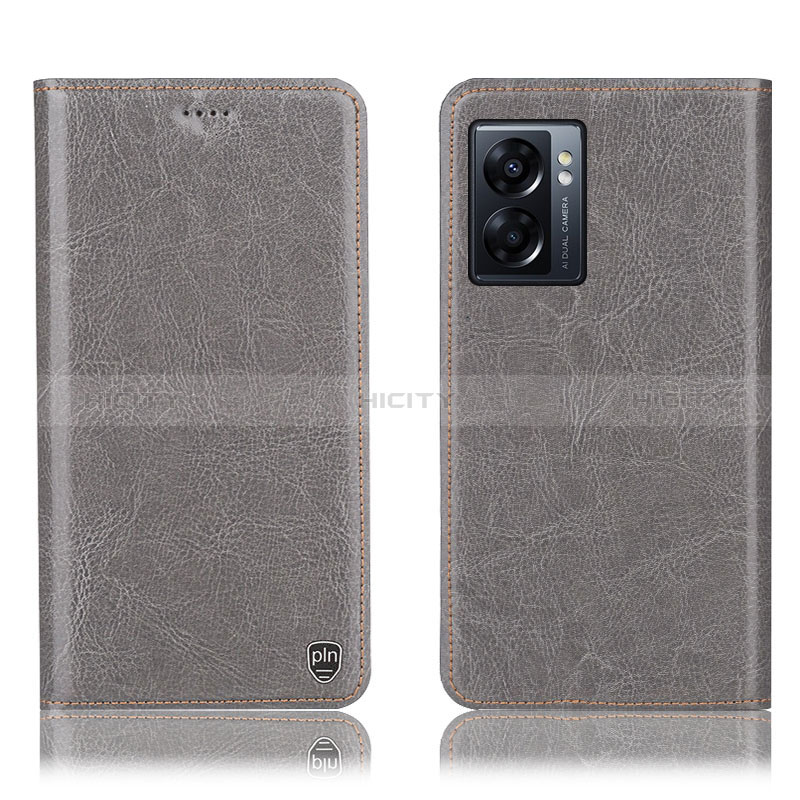 Custodia Portafoglio In Pelle Cover con Supporto H04P per Oppo A77 5G Grigio