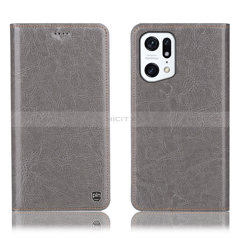 Custodia Portafoglio In Pelle Cover con Supporto H04P per Oppo Find X5 5G Grigio