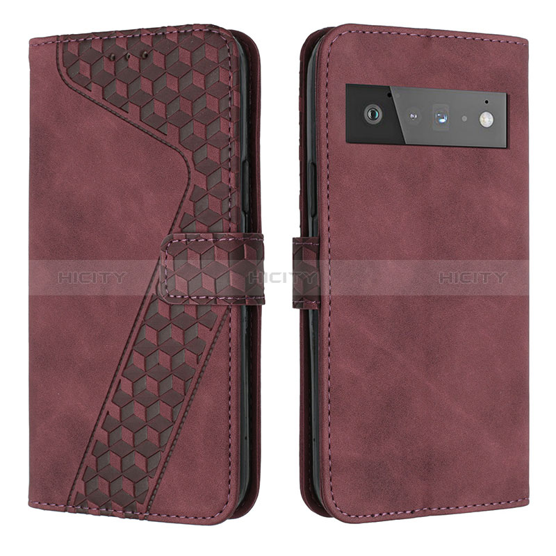 Custodia Portafoglio In Pelle Cover con Supporto H04X per Google Pixel 6 Pro 5G Rosso