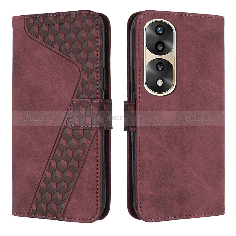 Custodia Portafoglio In Pelle Cover con Supporto H04X per Huawei Honor 70 Pro+ Plus 5G Rosso