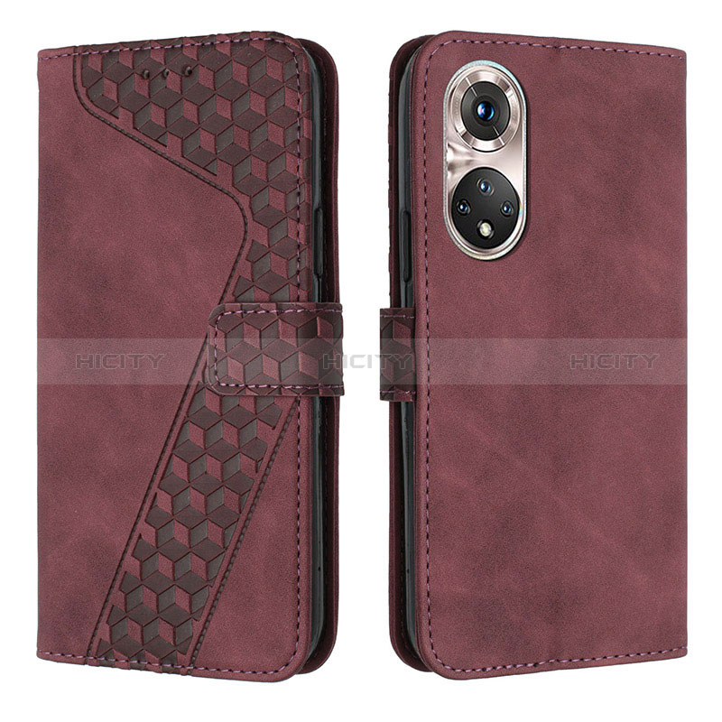 Custodia Portafoglio In Pelle Cover con Supporto H04X per Huawei P50 Pro Rosso