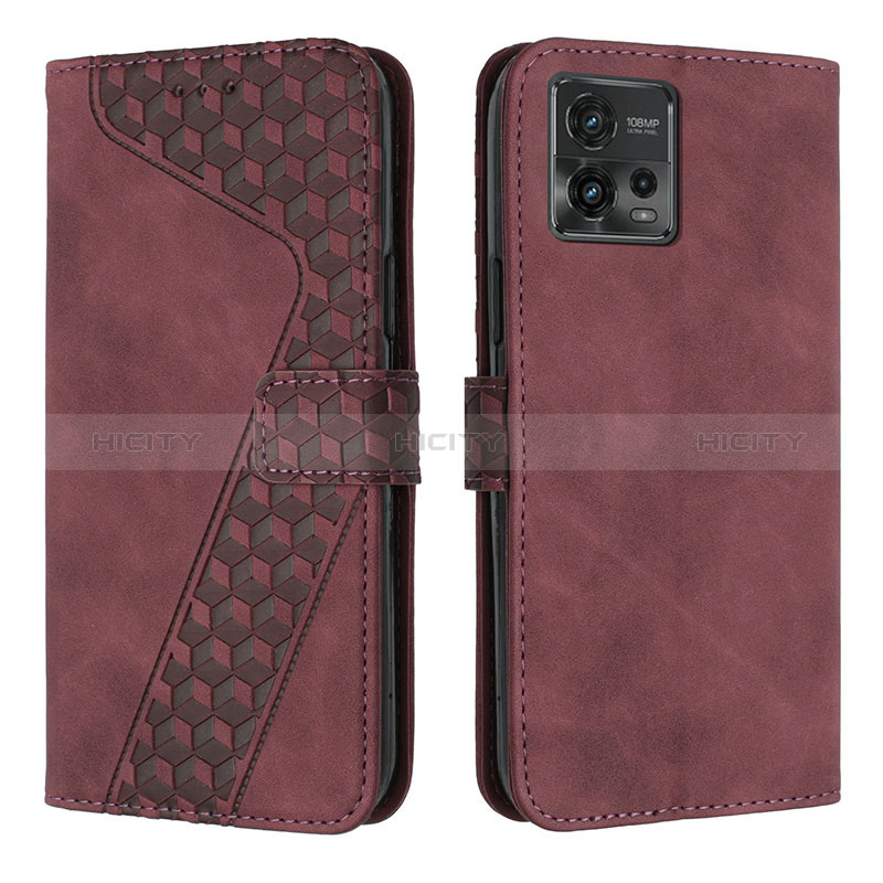 Custodia Portafoglio In Pelle Cover con Supporto H04X per Motorola Moto G72 Rosso