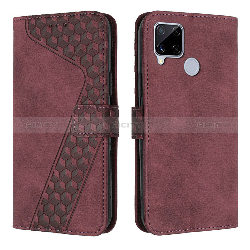 Custodia Portafoglio In Pelle Cover con Supporto H04X per Realme C12 Rosso