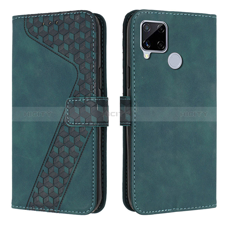 Custodia Portafoglio In Pelle Cover con Supporto H04X per Realme C25S Verde