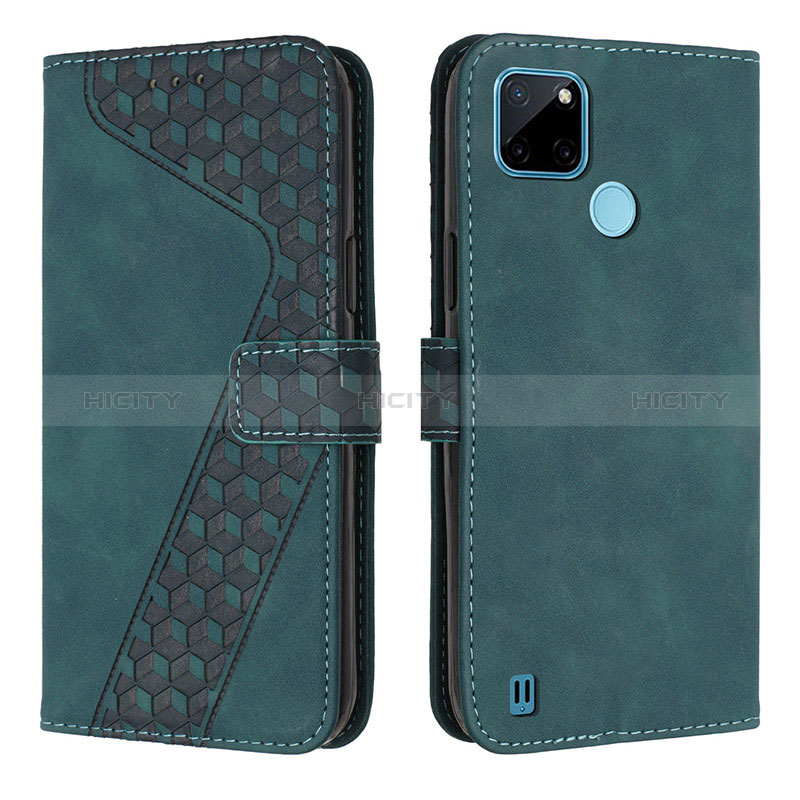 Custodia Portafoglio In Pelle Cover con Supporto H04X per Realme C25Y Verde