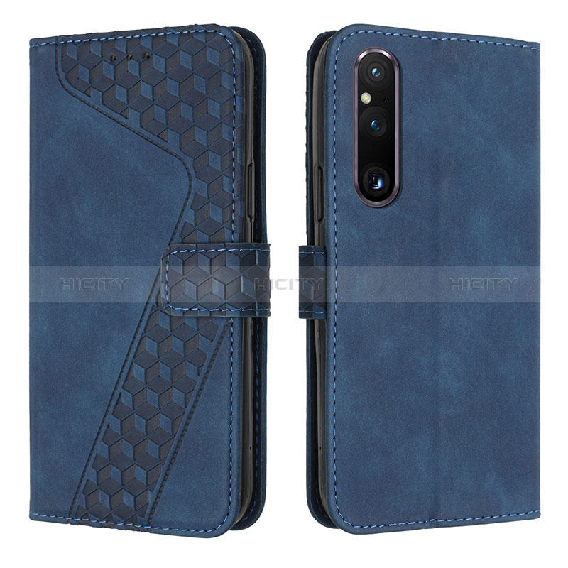 Custodia Portafoglio In Pelle Cover con Supporto H04X per Sony Xperia 1 V Blu