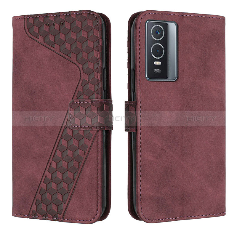 Custodia Portafoglio In Pelle Cover con Supporto H04X per Vivo Y76s 5G Rosso Rosa