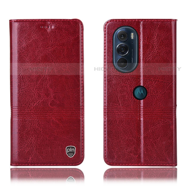 Custodia Portafoglio In Pelle Cover con Supporto H05P per Motorola Moto Edge Plus (2022) 5G Rosso