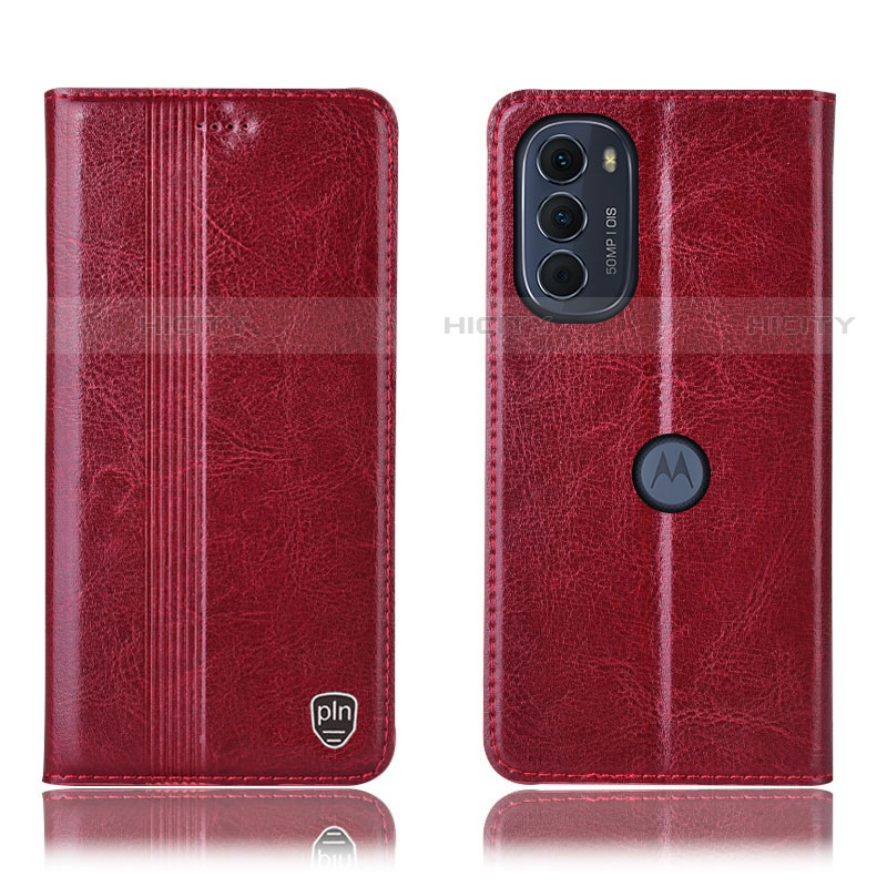 Custodia Portafoglio In Pelle Cover con Supporto H05P per Motorola MOTO G52 Rosso