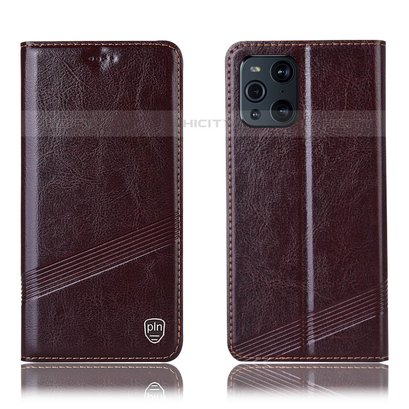 Custodia Portafoglio In Pelle Cover con Supporto H05P per Oppo Find X3 Pro 5G Marrone