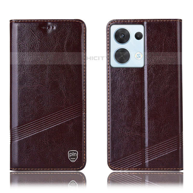 Custodia Portafoglio In Pelle Cover con Supporto H05P per Oppo Reno9 Pro 5G Marrone