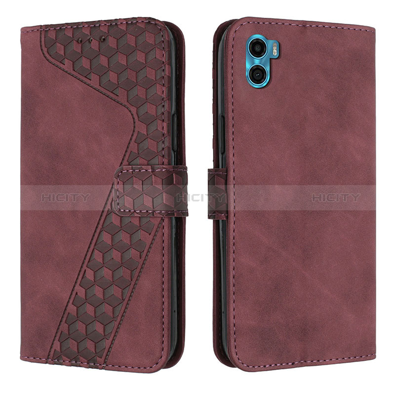 Custodia Portafoglio In Pelle Cover con Supporto H05X per Motorola Moto E32 India Rosso