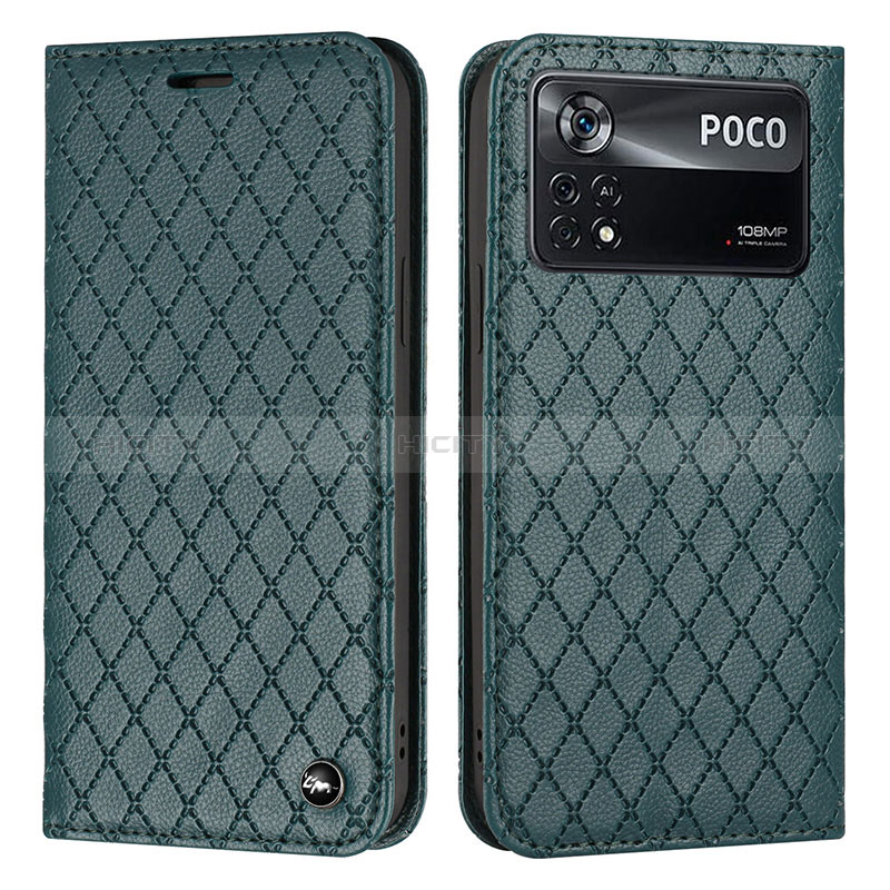 Custodia Portafoglio In Pelle Cover con Supporto H05X per Xiaomi Poco X4 Pro 5G Verde