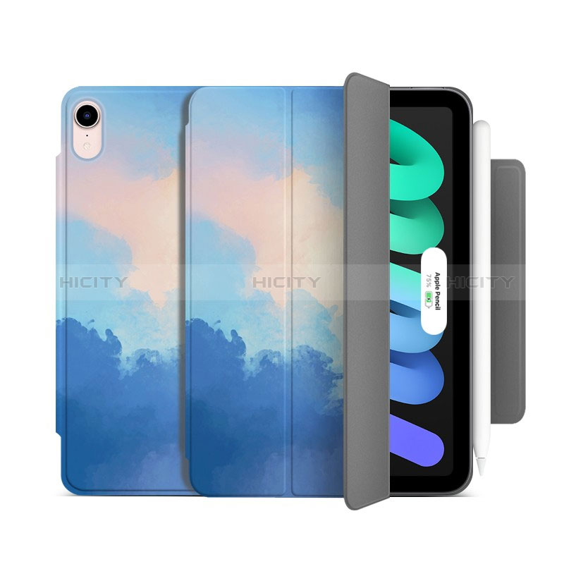 Custodia Portafoglio In Pelle Cover con Supporto H06 per Apple iPad Mini 6 Blu