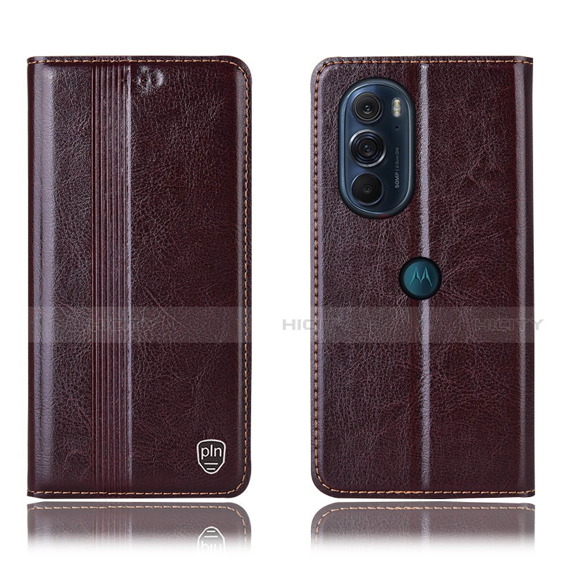 Custodia Portafoglio In Pelle Cover con Supporto H06P per Motorola Moto Edge 30 Pro 5G Marrone