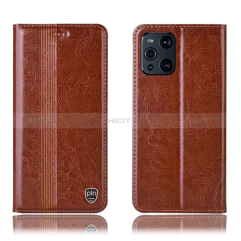 Custodia Portafoglio In Pelle Cover con Supporto H06P per Oppo Find X3 5G Marrone Chiaro