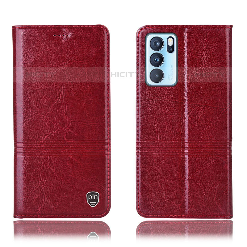 Custodia Portafoglio In Pelle Cover con Supporto H06P per Oppo Reno6 Pro 5G India Rosso