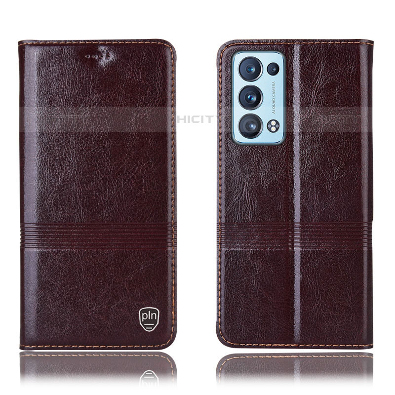 Custodia Portafoglio In Pelle Cover con Supporto H06P per Oppo Reno6 Pro 5G Marrone