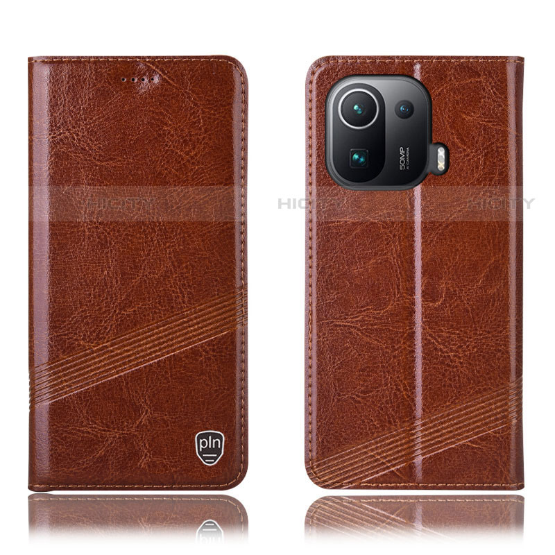 Custodia Portafoglio In Pelle Cover con Supporto H06P per Xiaomi Mi 11 Pro 5G Marrone Chiaro