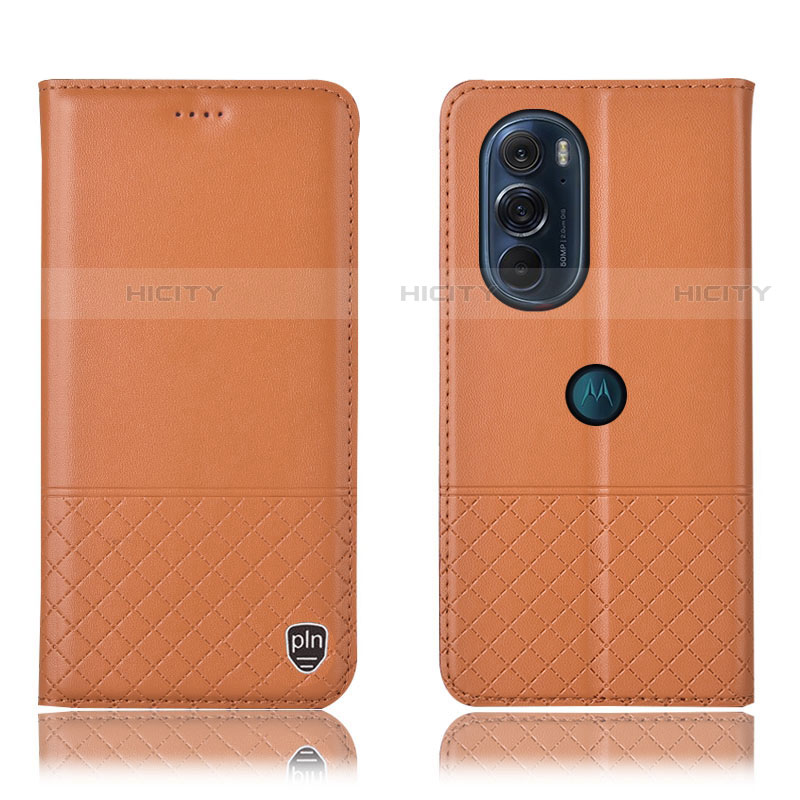 Custodia Portafoglio In Pelle Cover con Supporto H07P per Motorola Moto Edge X30 5G Arancione