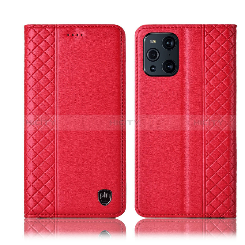 Custodia Portafoglio In Pelle Cover con Supporto H07P per Oppo Find X3 5G Rosso