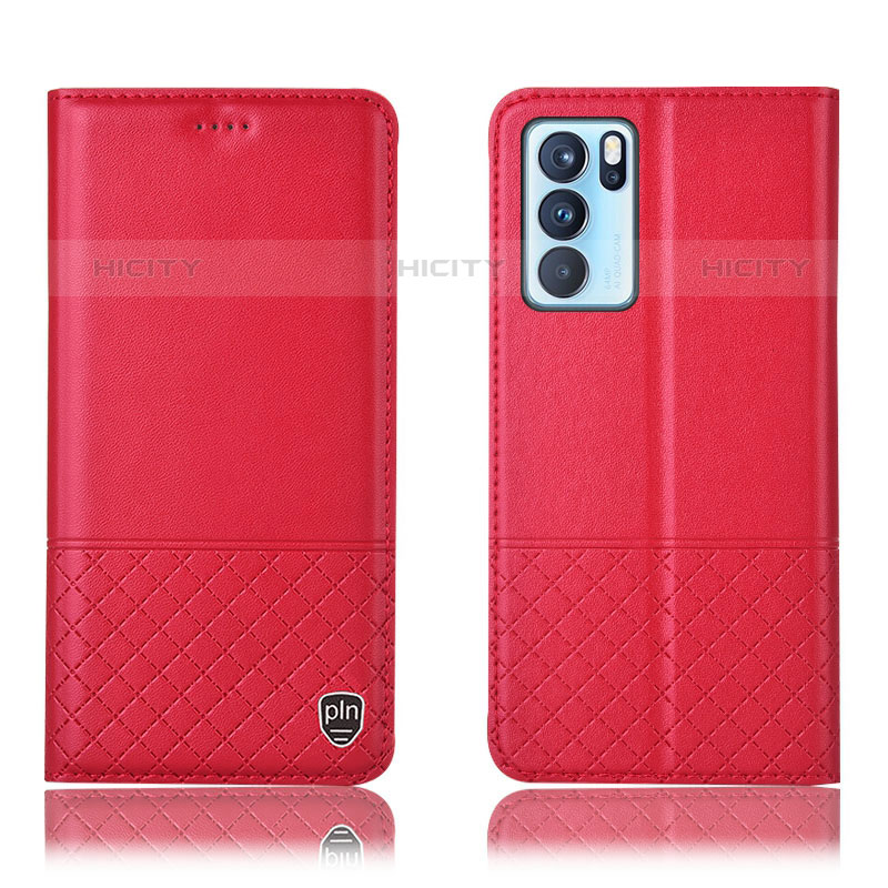 Custodia Portafoglio In Pelle Cover con Supporto H07P per Oppo Reno6 Pro 5G India Rosso