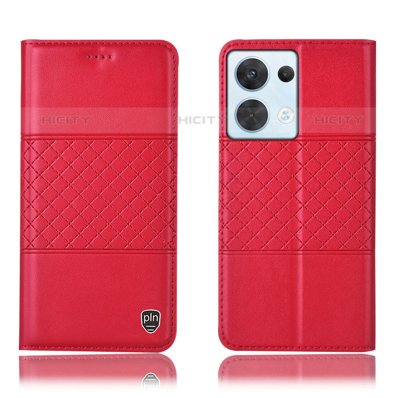 Custodia Portafoglio In Pelle Cover con Supporto H07P per Oppo Reno8 5G Rosso