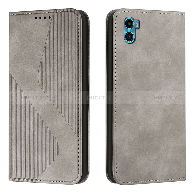 Custodia Portafoglio In Pelle Cover con Supporto H07X per Motorola Moto E22S Grigio