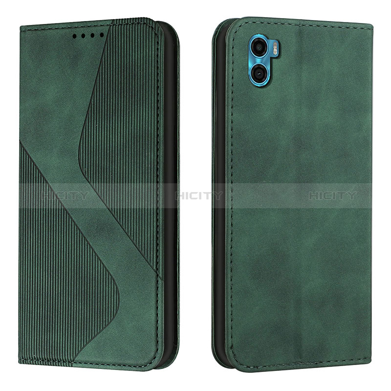 Custodia Portafoglio In Pelle Cover con Supporto H07X per Motorola Moto E22S Verde