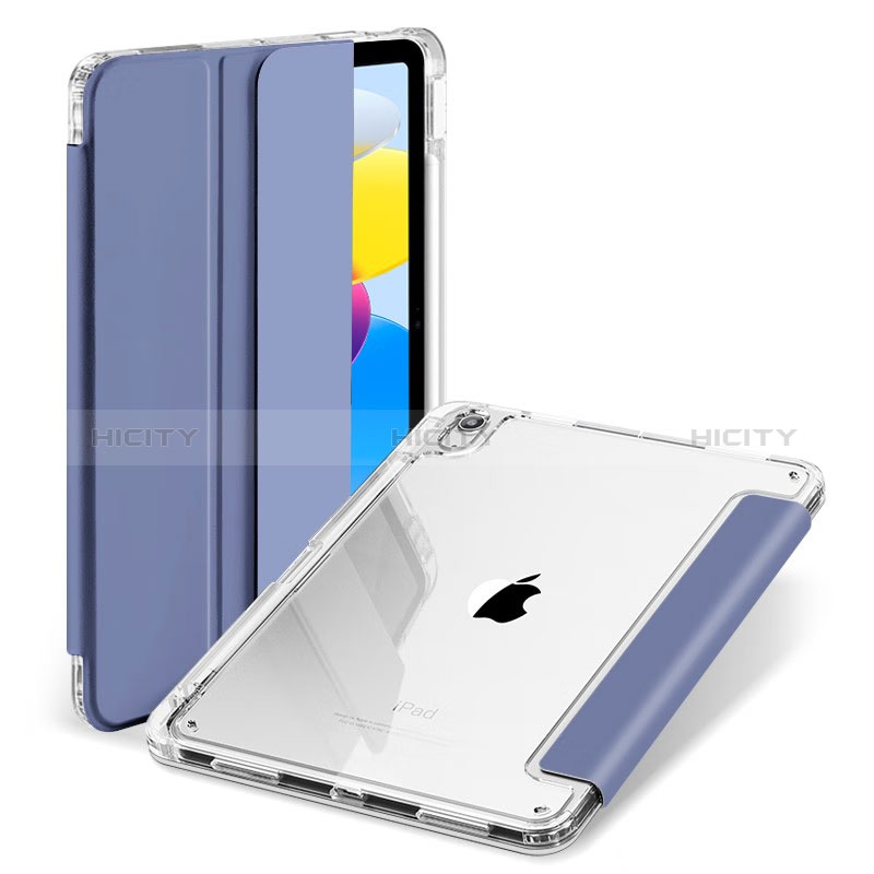 Custodia Portafoglio In Pelle Cover con Supporto H08 per Apple iPad 10.9 (2022) Grigio Lavanda