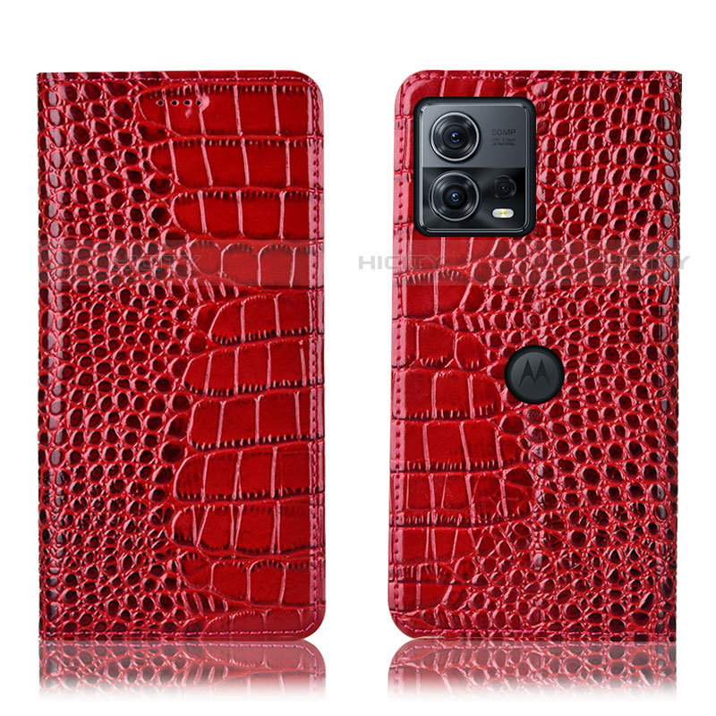 Custodia Portafoglio In Pelle Cover con Supporto H08P per Motorola Moto Edge 30 Fusion 5G Rosso