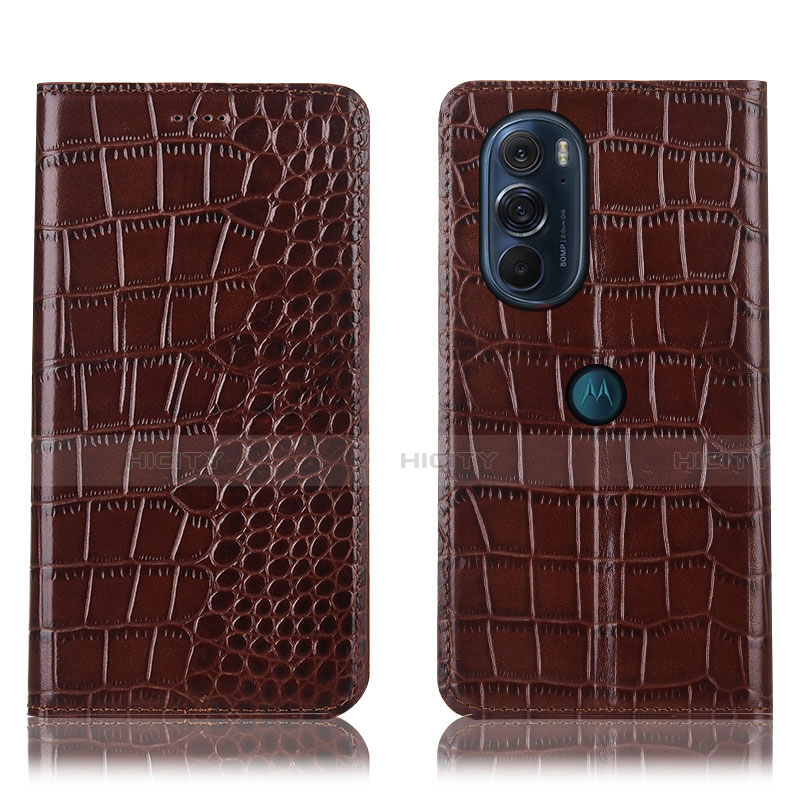 Custodia Portafoglio In Pelle Cover con Supporto H08P per Motorola Moto Edge 30 Pro 5G Marrone