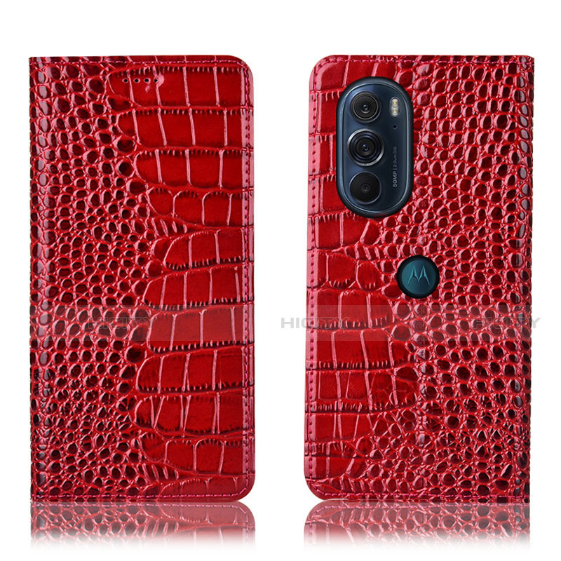 Custodia Portafoglio In Pelle Cover con Supporto H08P per Motorola Moto Edge 30 Pro 5G Rosso